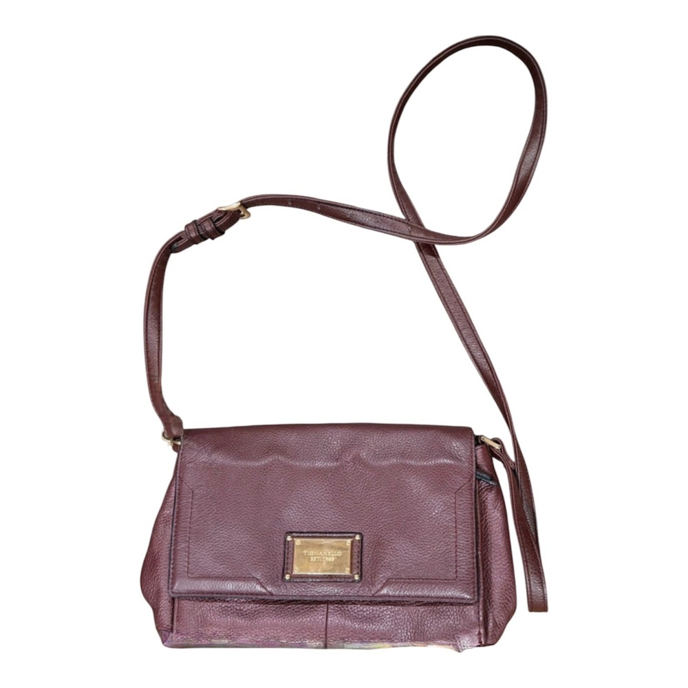 Tignanello Burgundy Pebbled Leather Crossbody Bag Purse Gold Hardware Adj. Strap